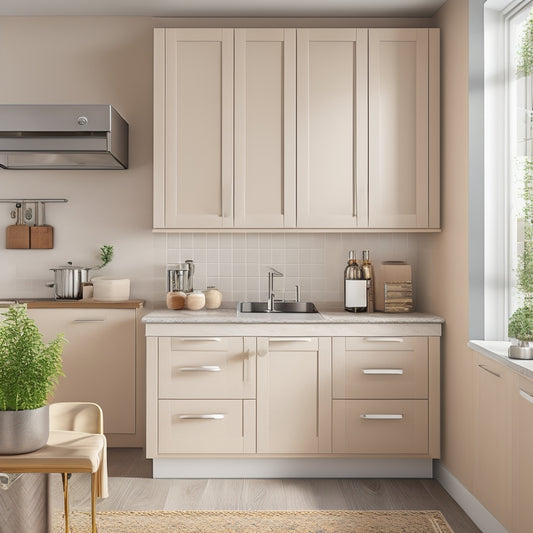 A modern kitchen corner with a pull-out storage unit featuring wooden shelves, chrome handles, and a soft-close mechanism, surrounded by sleek white countertops and warm beige walls.