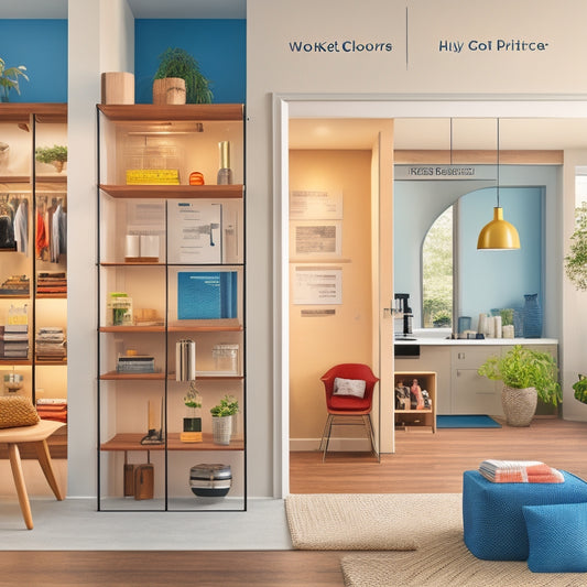 An illustration of a modern home's interior with various storage solutions, such as shelves, cabinets, and closets, surrounded by subtle graphs and charts in the background, hinting at market trends.