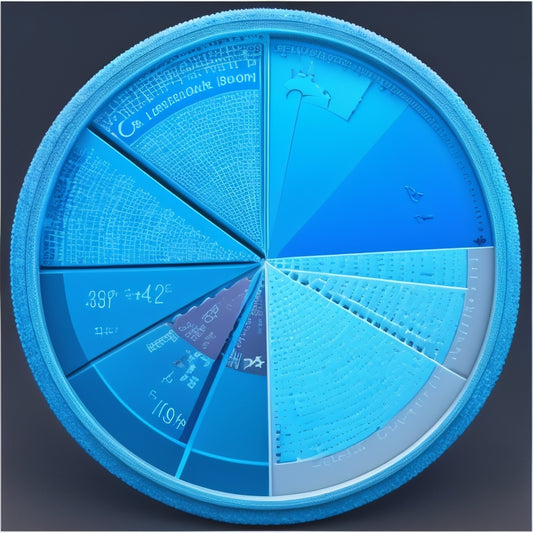 An illustration of a Linux terminal window with a pie chart in the center, showcasing a large blue segment for free disk space, surrounded by tiny puzzle pieces fitting together.