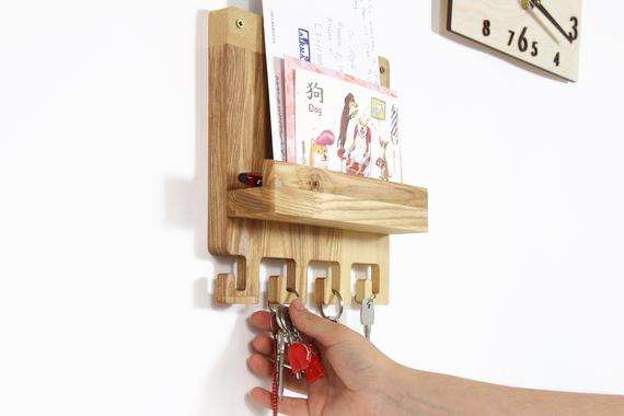 Mail and key holder, Entryway organizer, Wood key holder, Wooden key holder, Mail holder by PromiDesign
