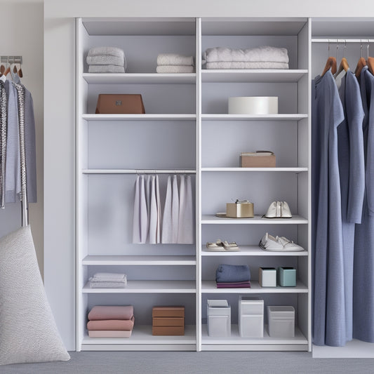 A minimalist, modern closet interior with a sleek, wall-mounted tank top organizer featuring 12 compact, rectangular slots, each holding a neatly folded tank top in a variety of colors.