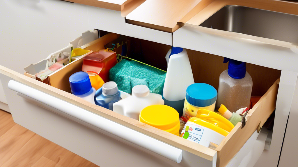 Sure, here is a DALL-E prompt for an image that relates to this article title:

**A kitchen cabinet with pull-out drawers filled with a variety of cleaning supplies.**