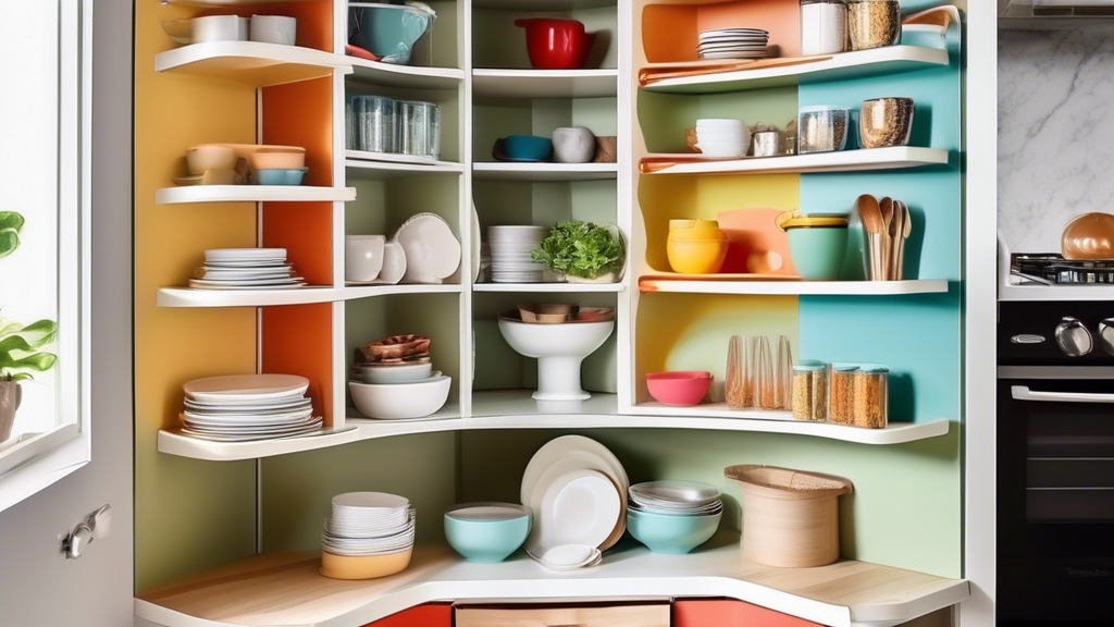 A highly organized corner cabinet in a kitchen, with shelves, drawers, and lazy Susans utilized for maximum space efficiency.