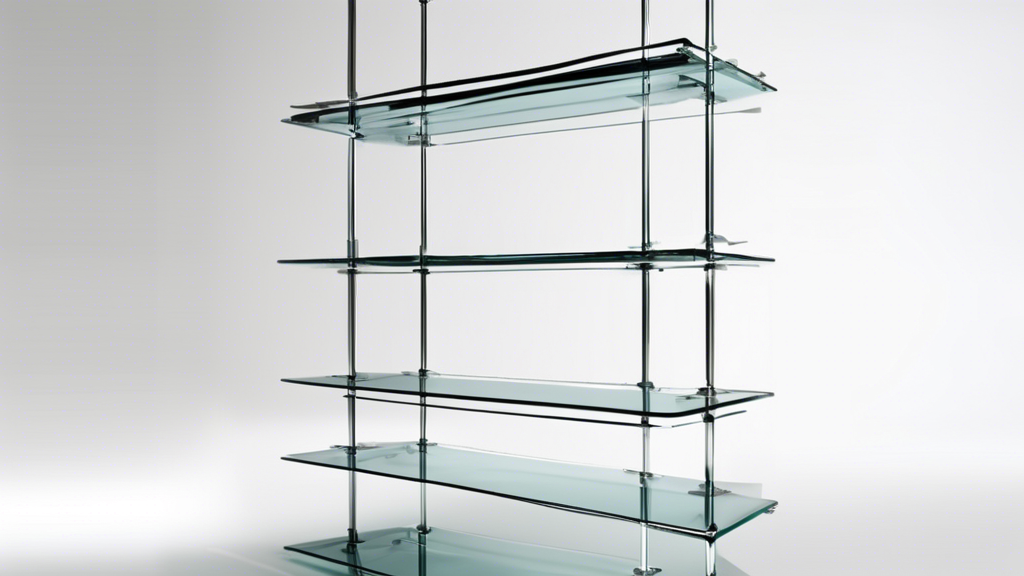 **DALL-E Prompt:**

Generate an image of a modern, adjustable shelving system made of glass. The shelves should be suspended from the ceiling with thin wires and have a sleek, minimalist design. The i