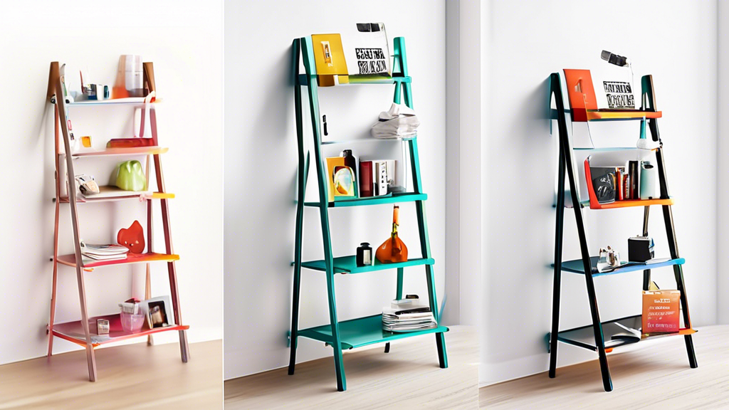 Create an innovative and versatile ladder shelving system that can be used for a variety of display purposes, featuring a modern and functional design.