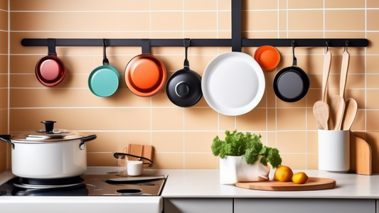 Over-the-door pot lid holder in a modern kitchen, simplicity and efficiency, organized kitchen accessories