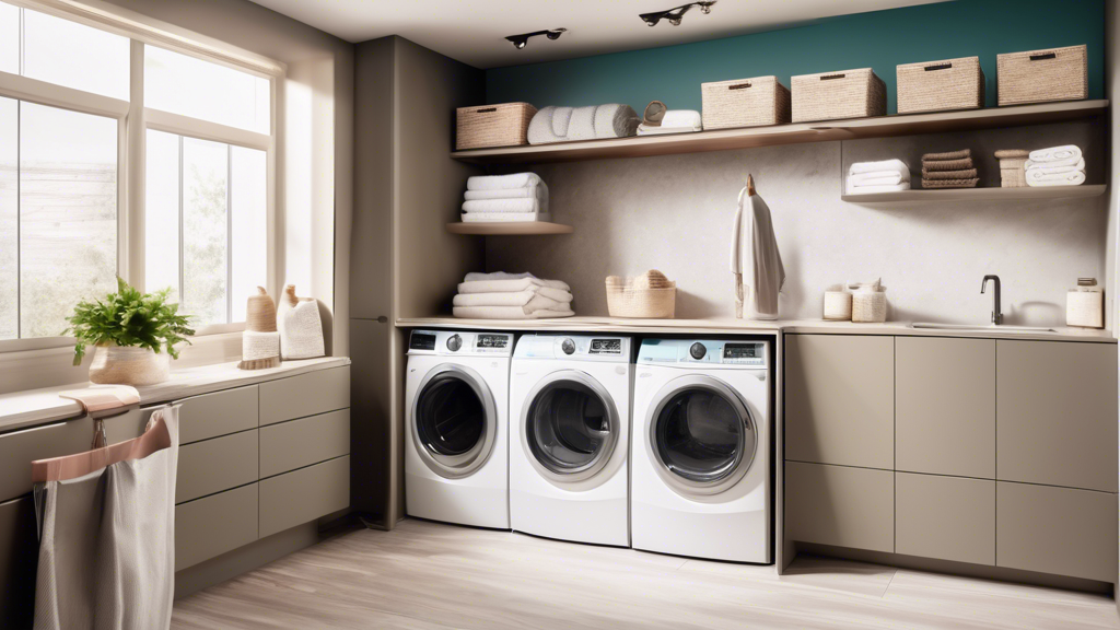 A modern laundry room with sleek and functional pull-out laundry hampers that seamlessly blend into the cabinetry.