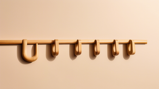 A minimalist photograph of a set of sustainable over-the-door bamboo hooks, emphasizing their clean lines and warm, natural texture, against a soft, neutral background