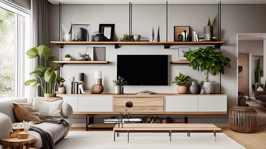 **DALL-E Prompt:**

Interior design scene showcasing a modernized living room with floating shelves adorned with adjustable floating shelf brackets, highlighting their versatility and sleek aesthetic.