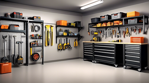 A spacious garage with optimal storage depth, featuring:

* Wall-mounted shelves and cabinets for vertical storage
* Oversized overhead storage racks for bulky items
* Slatted wall system for organizi