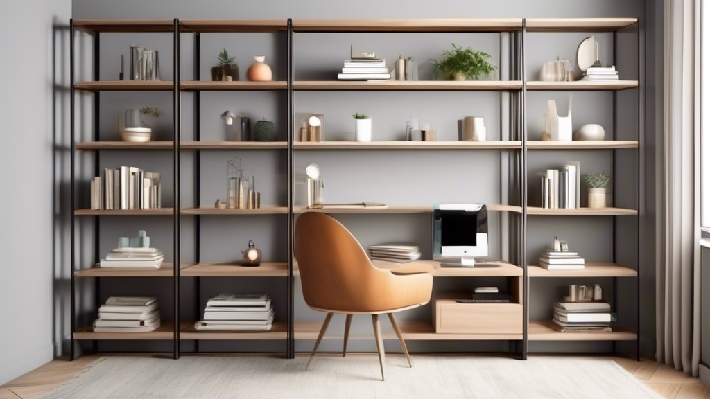 A sleek and functional shelving system that seamlessly integrates with the décor of a multi-purpose room, providing versatile storage options for a variety of items, from books and décor to office sup