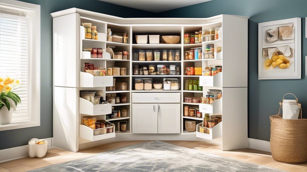 A highly organized and efficient corner pantry, with sliding shelves, Lazy Susans, and pull-out drawers, providing ample storage and easy access to all items.