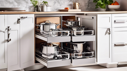 Interior kitchen design featuring pull-out storage for pots and pans, optimizing space utilization with hidden vertical storage
