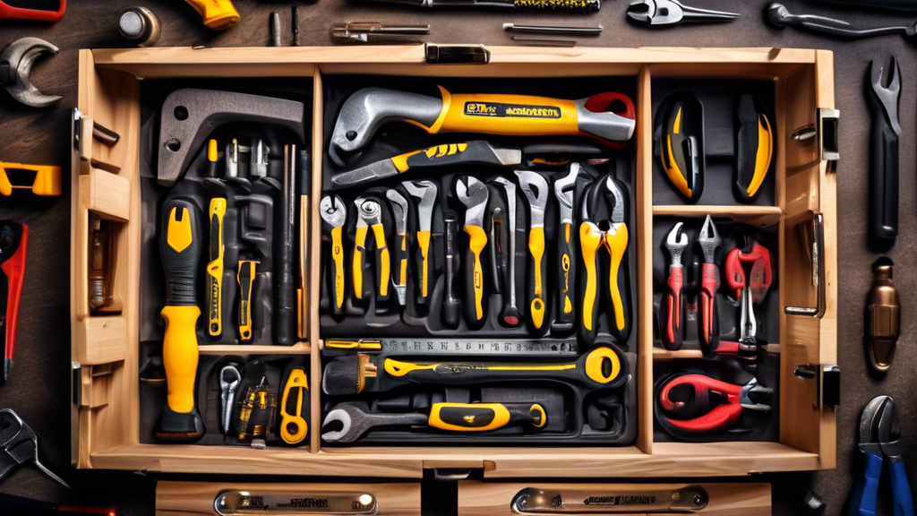 An organized toolbox filled with an array of tools, each neatly arranged in its designated space. The toolbox has multiple compartments and drawers, allowing for easy access to all tools. The overall 