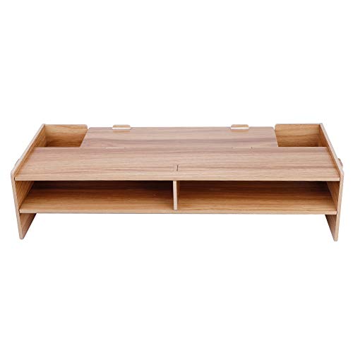 Monitor Stand Riser, Wooden Heighten Shelf Rack Stand Holder with Storage Organizer for Display Screen Keyboard Base Bracket Desktop (Cherry Wood)