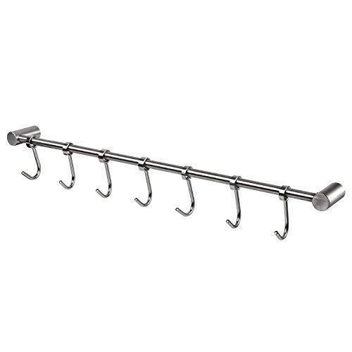 Top rated urevised kitchen rail rack wall mounted utensil hanging rack stainless steel hanger hooks for kitchen tools pot towel sliding hooks
