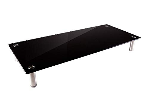 Monoprice Medium Multimedia Desktop Stand, Black Glass 25.6" x 11.0" - Stand & Riser, Laptop Stand, Desktop TV Stand, Dual Monitors w/Height Adjustable Legs - Workstream Collection