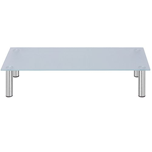 Festnight Tempered Glass Top TV Stand Computer Monitor Riser for Both Living Room Home Office Furniture 31.5"x 13.8"x 6.7" White
