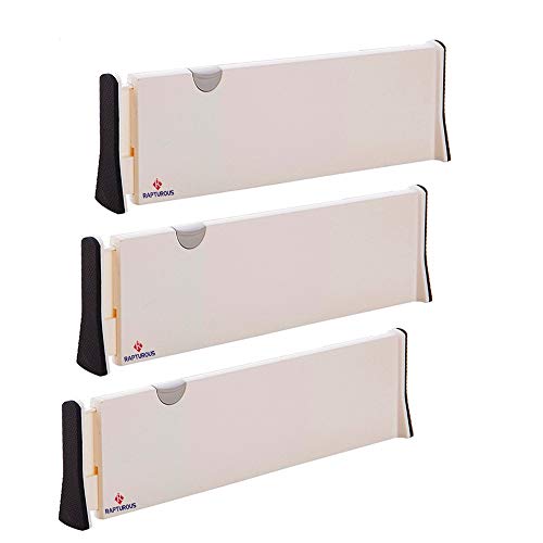 RAPTUROUS 3 Pack Drawer Dividers – 4 Inch Tall Expandable Dresser Drawer Organizers, Anti-Scratch Foam Edges – Adjustable Drawer Organization Separators for Kitchen, Bedroom, Bathroom or Office Drawer
