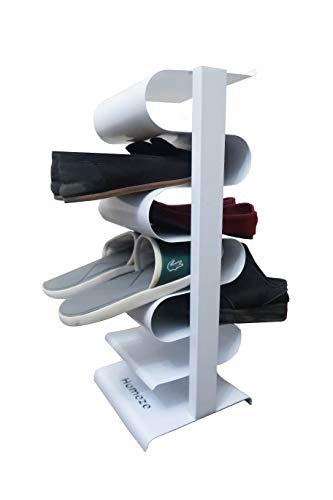 Homeze Free Standing Shoe Rack Holds up to 7 Pairs Shoes Space Saver Small Compact Shoe Storage (White Gloss)