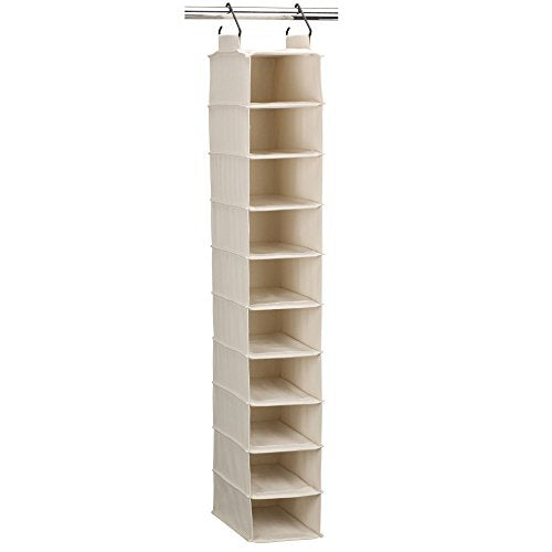 Household Essentials 3328-1 Cotton Canvas Hanging Closet Shoe Organizer | 10-Shelf | Natural