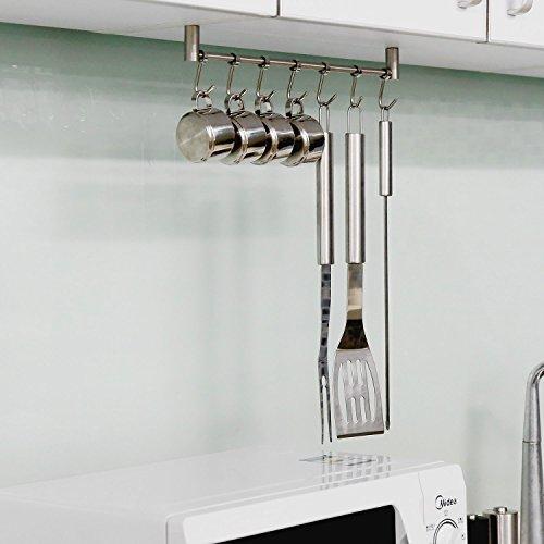 Top urevised kitchen rail rack wall mounted utensil hanging rack stainless steel hanger hooks for kitchen tools pot towel sliding hooks
