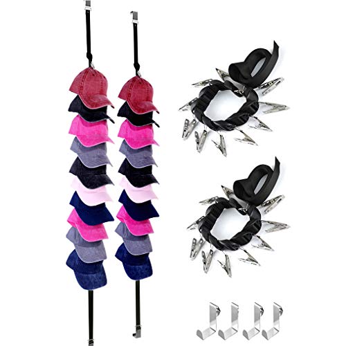 Hat Racks Baseball-Cap Organizer (2 Pack) (Black)
