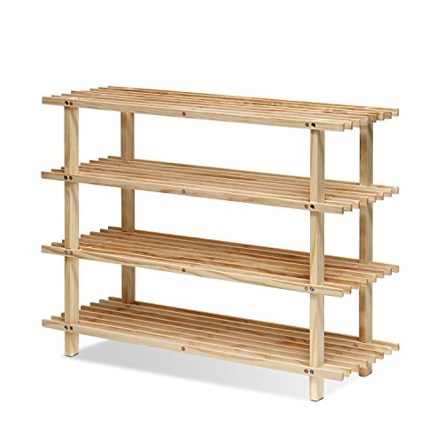 Furinno Pine Solid Wood 4-Tier Shoe Rack, Natural
