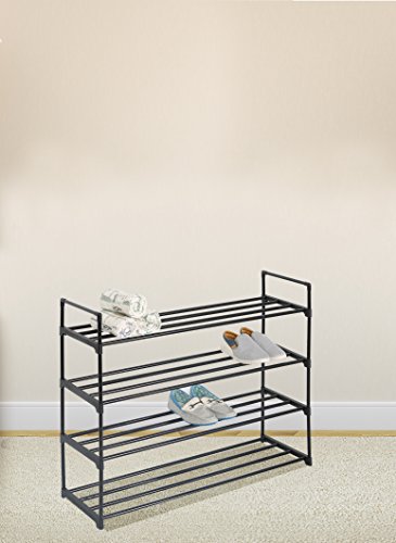 Black 4-Tier Shoe Rack Shoe Tower Shelf Storage Organizer Cabinet