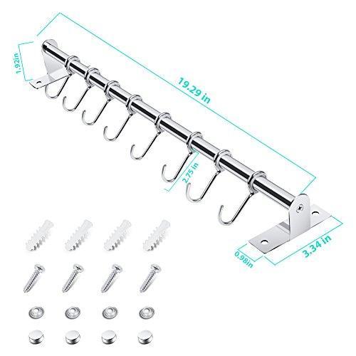 Buy lesfit utensil rack kitchen wall mounted stainless steel rack rail for hanging knives pot and pan with 8 removable hooks 20 inches