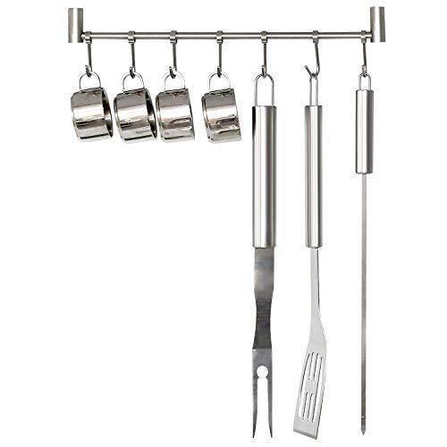 Storage urevised kitchen rail rack wall mounted utensil hanging rack stainless steel hanger hooks for kitchen tools pot towel sliding hooks