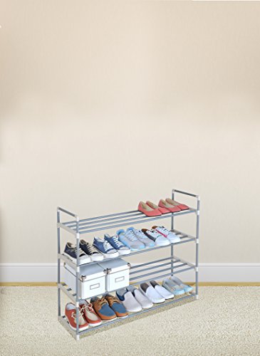 Grey 4-Tier Shoe Rack Shoe Tower Shelf Storage Organizer Cabinet