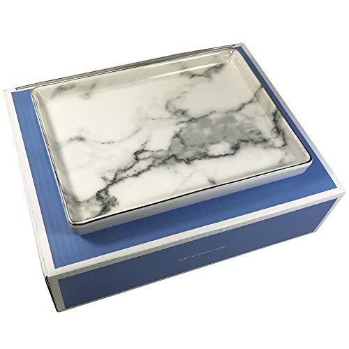 Jewelry Dish Tray | Marble Pattern Ceramic Dish Key Plate Holder or Key Tray Silver Edge | Wrapped in Decorative Gift Box