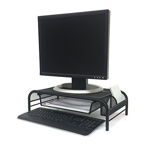 Mind Reader MESHMONSTA-BLK Metal Mesh Monitor Stand and Desk Organizer with Drawer, Black