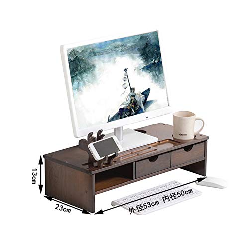 GCX&LV Office Bamboo Monitor Stand Riser,Printer Desktop Computer Monitor Stand Riser with Storage Organizer for Home Office Wood Desk Organizer-D