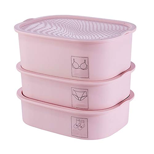 Wagsuyun Plastic Storage Box Closet Underwear Organizer Drawer Divider 3 Pcs (Color : Pink)