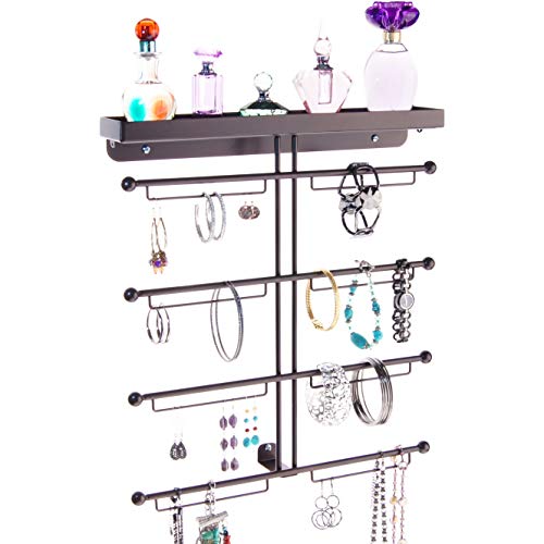 Angelynn's Bracelet Display Wall Mount Jewelry Organizer Earring Holder Necklace Rack Closet Storage Shelf, Carol Rubbed Bronze