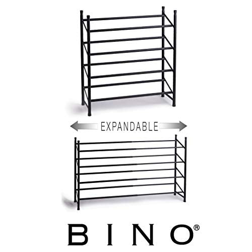 BINO Stackable 4 Tier Expandable Shoe Rack - 12-24 Pair Shoe Shelf Tower Storage Organizer, Black
