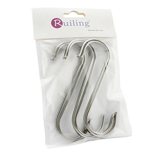 Organize with ruiling 6 pack size x large flat s hooks heavy duty genuine solid 304 stainless steel s shaped hanging hooks kitchen spoon pan pot hanging hooks hangers multiple uses