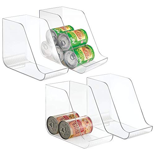 mDesign Large Plastic Standing Pop/Soda Can Dispenser Storage Organizer Bin for Kitchen Pantry, Countertops, Cabinets, Refrigerator - Compact Vertical Holder - 4 Pack - Clear
