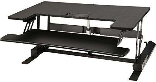 Electrical Desk Riser / Standing Desk / Sit to Stand Desktop 36" Wide Fits 2 Monitors 24" Enlarged Detachable Keyboard Tray Electrical Motor with 2 Button Height Adjusting, USB Charging Port