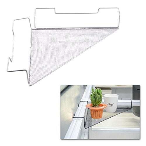 Cubicle Corner Shelf - Space-Saving Office Sundries Storage Rack Floating Organizer/Flower Pots Caddy -Iron Wire Rail with Mesh Panel - No Screw - (Silver)
