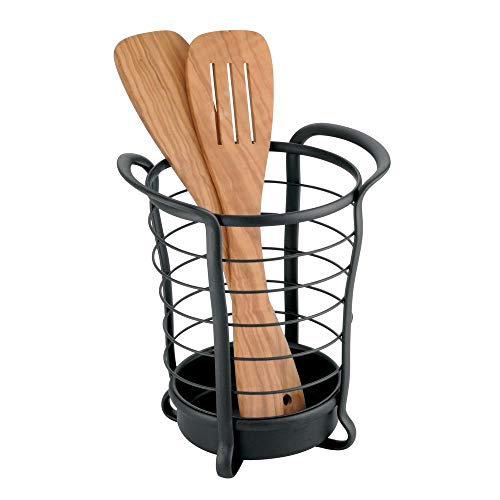 iDesign Axis Metal Utensil, Spatula, Silverware, Cutlery Holder for Kitchen Countertop, Cabinet Storage, 7.25" x 6" x 8.5", Matte Black