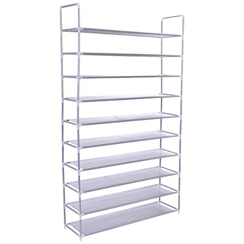 GOFLAME Shoe Rack 10 Tier Adjustable 50 Pair Saving Space Storage Organizer,Silver