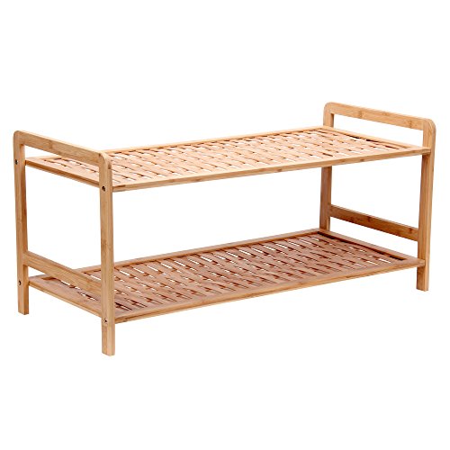 Household Essentials Bamboo Shoe Rack, 2 Tier, Brown