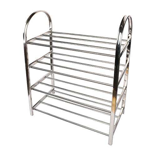 Berry Ave Stainless Steel Shoes Rack – 4 Tier Shoe Shelf – Sturdy and Easy to Assemble Shoe Holder – Provides The Perfect Amount of Space to Hold Boots, Shoes, High Heels, Slippers, and More
