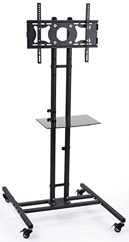 Displays2go LTTVS325BK Mobile TV Stand for 32 to 50 Inches Flat-screen Monitors with Height-Adjustable Glass Shelf and Mounting Bracket