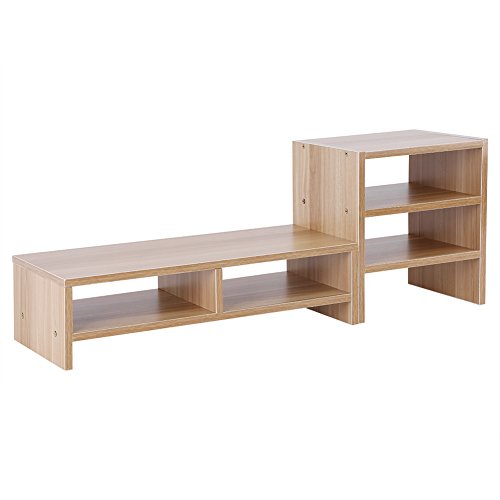 Computer Monitor Riser, Multifunctional Computer Laptop Monitor Riser TV Stand Desktop Stands Wooden Storage Organizer + 3-Layer Shelf (Light Walnut)