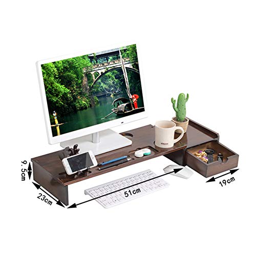 GCX&LV Office Bamboo Monitor Stand Riser,Printer Desktop Computer Monitor Stand Riser with Storage Organizer for Home Office Wood Desk Organizer-B