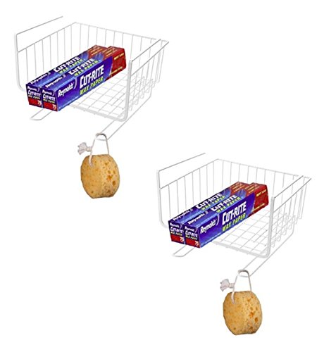 Maunsell Under Shelf Basket Wire Rack | Slides Under Shelves for Storage | Pack of 2 (White)